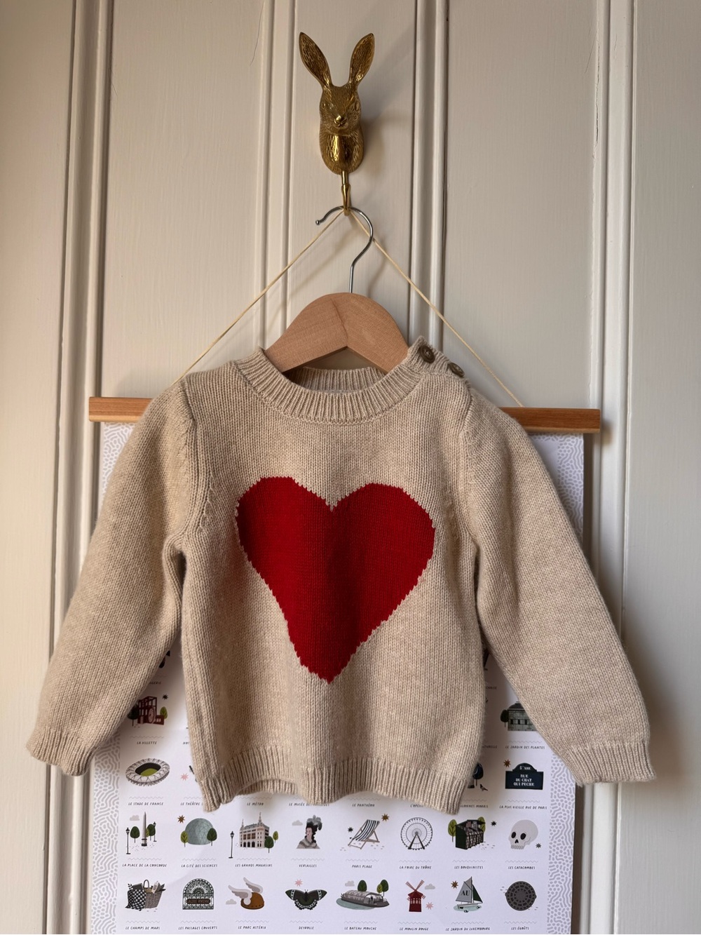 Petit Bateau Beige Sweater with Red Heart